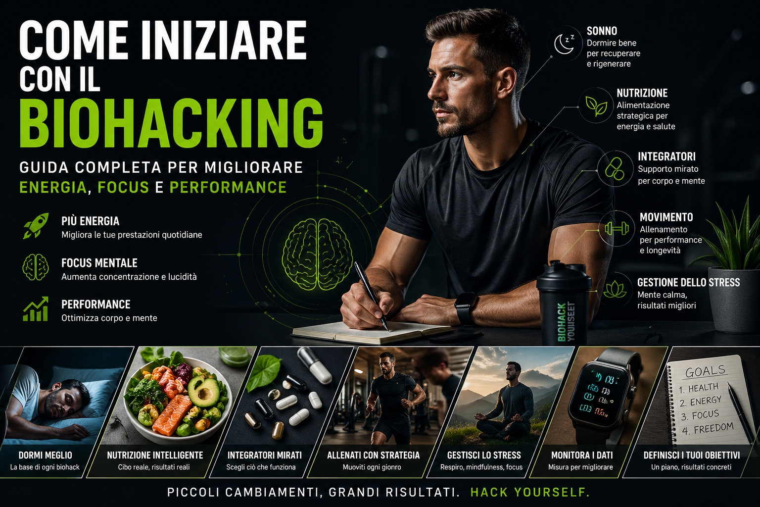 Come iniziare con il biohacking per migliorare energia, focus mentale e performance attraverso strategie pratiche e ottimizzazione dello stile di vita